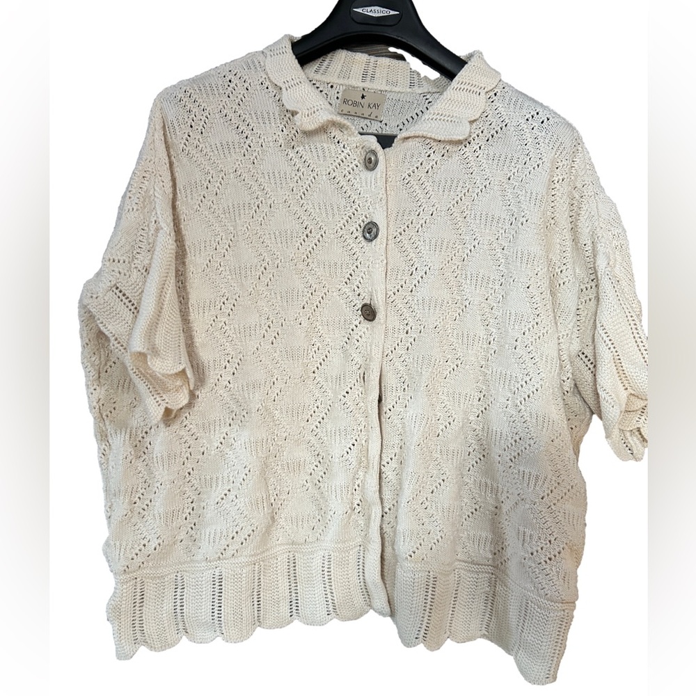 Vintage Robin Kay Cream Knit Button-Up Cardigan Size XL
